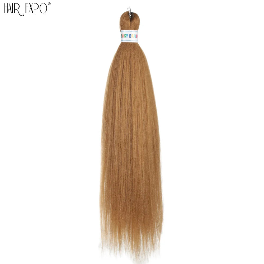Pre-stretched braiding hair extension, synthetic 26-inch, caramel-brown bundle