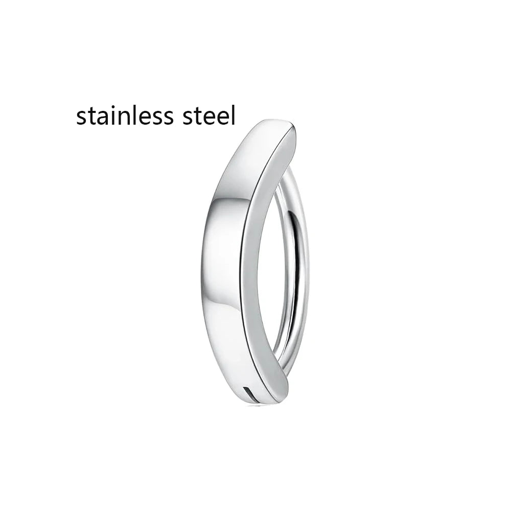 Belly button ring clicker, flat seamless silver-tone hoop with small opening