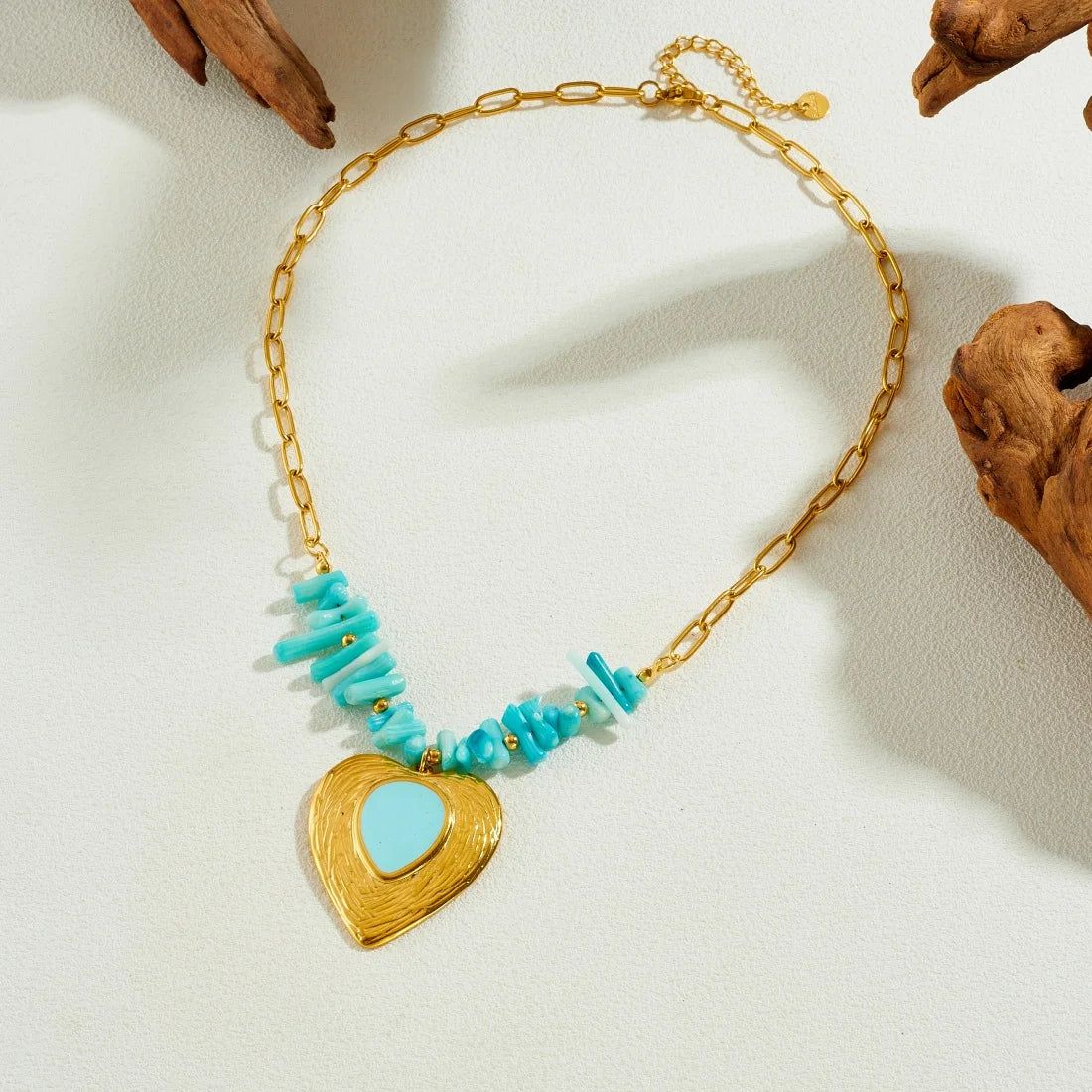 Blue Crystal Heart Pendant Necklace — 316L Stainless Steel