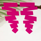 Geometric irregular stud earrings, bright pink mirrored zigzag pair