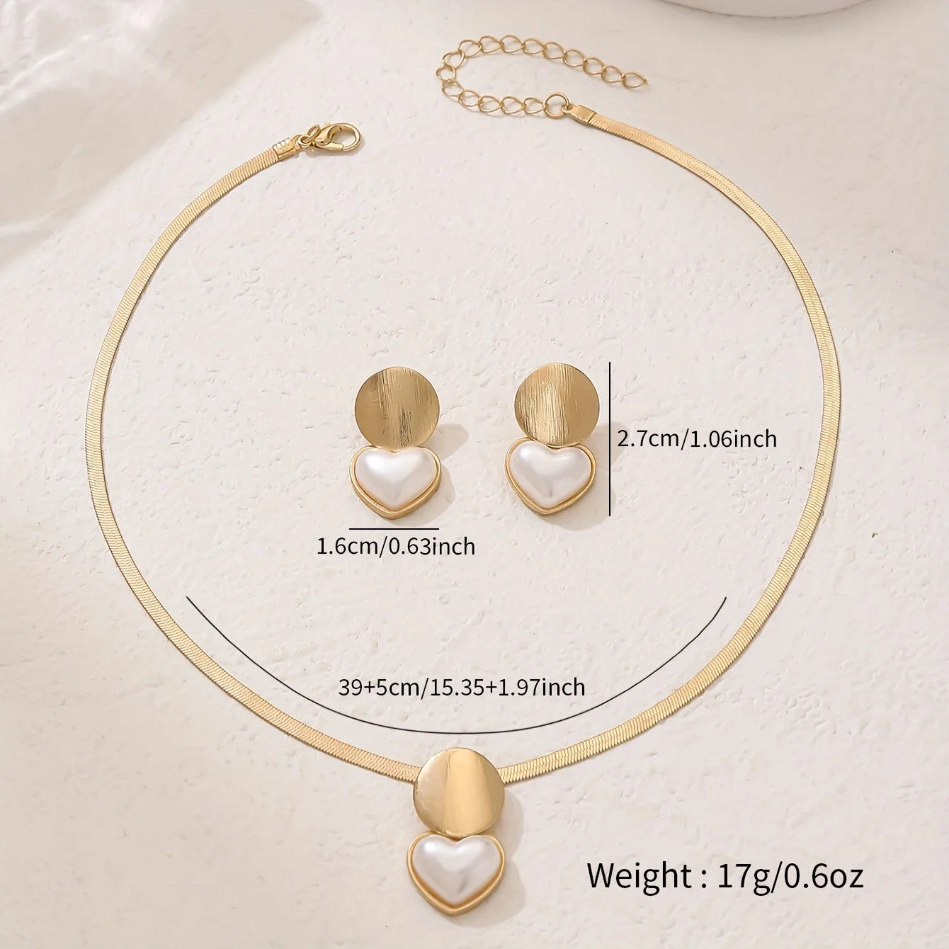 Parure Collier et Boucles d'Oreilles Cœur Doré