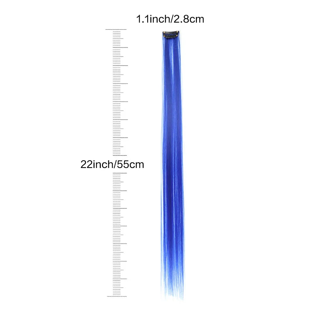 22-inch blue clip-in hair highlight strand with fine straight-to-wavy ends