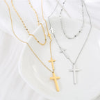 Gold and silver double-layer cross pendant necklaces with four cross charms