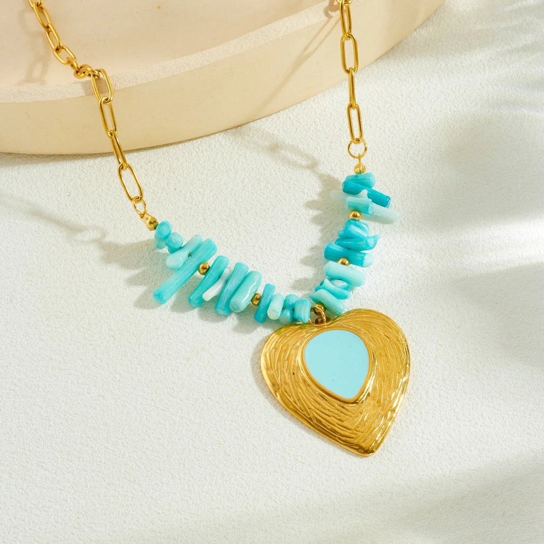 Blue Crystal Heart Pendant Necklace — 316L Stainless Steel
