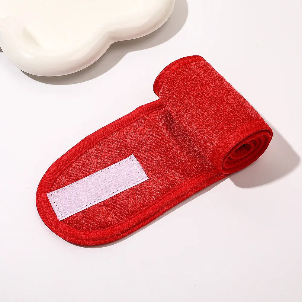 Face wash headband, red with white label strip