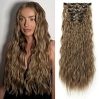 Golden blonde wavy clip-in hair extension weft with metal clips, long length