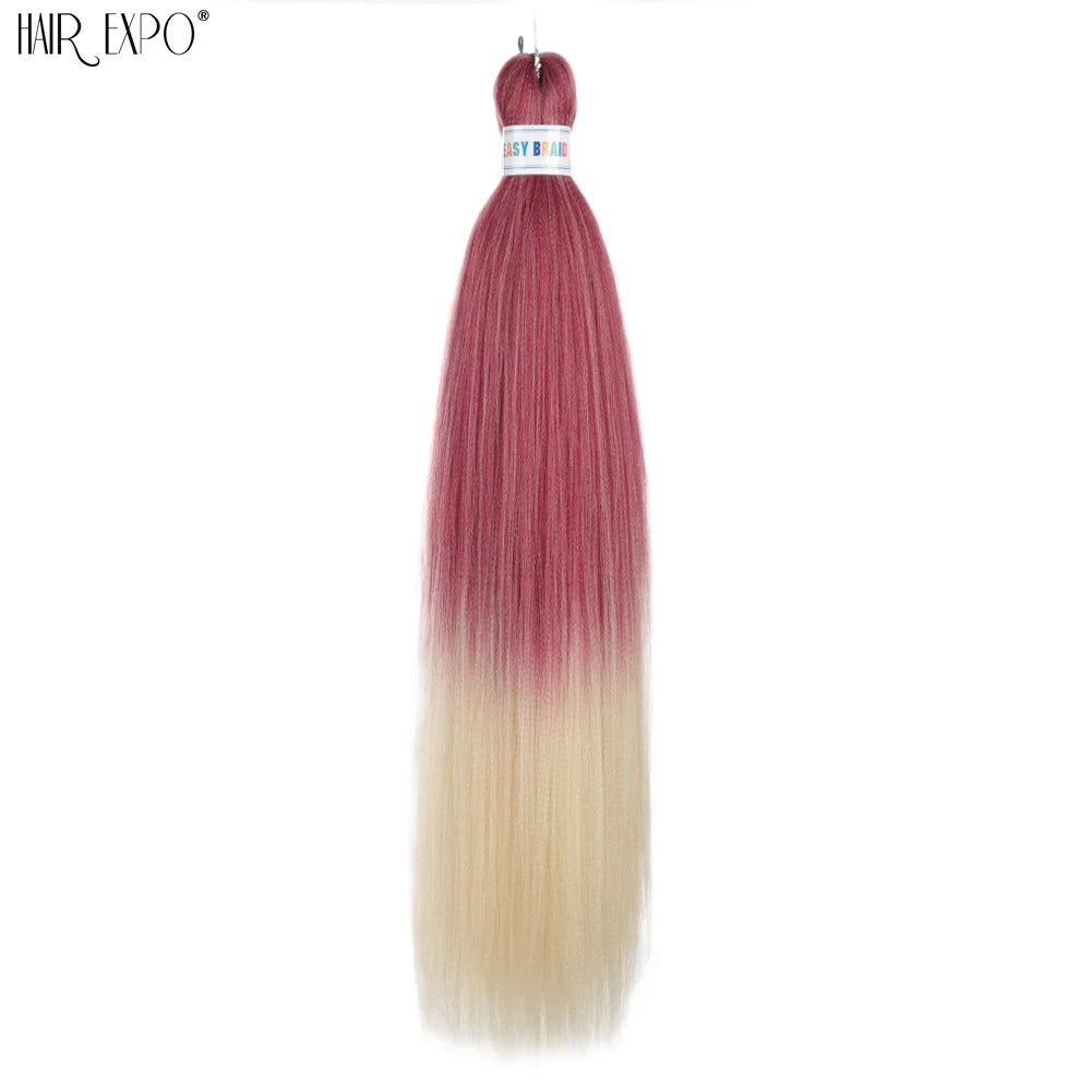 Synthetic hair extension bundle with burgundy roots and cream ombré braiding strands