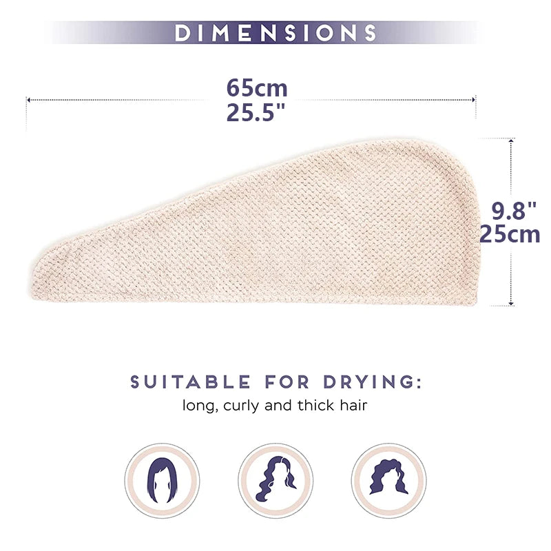 Beige absorbent hair towel wrap, curved hood shape with textured waffle weave