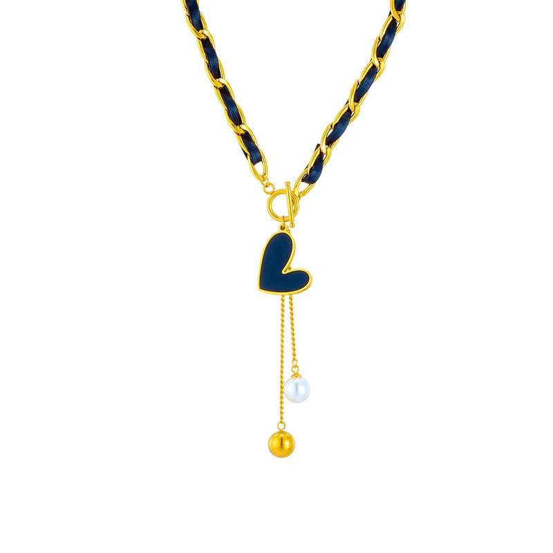 Black Heart Pearl Ball Pendant Necklace — 316L Stainless Steel