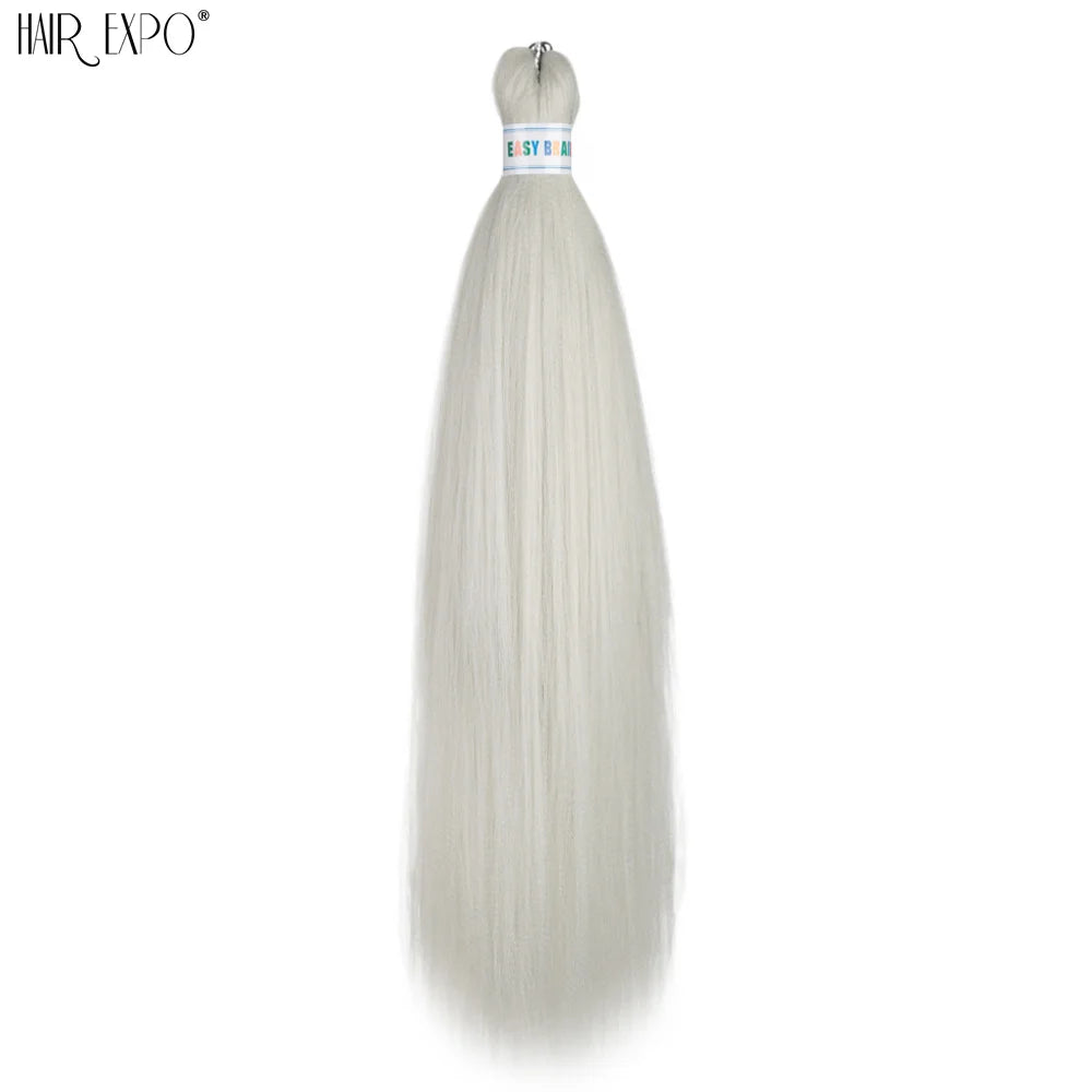 Pre-stretched braiding hair extension, off-white synthetic hair bundle with looped top