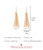 Gold-tone beaded mesh drop earrings in a teardrop shape