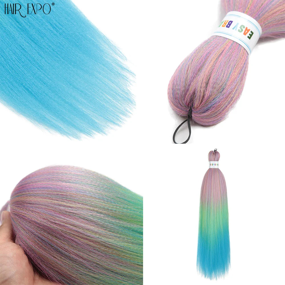 26-inch synthetic pre-stretched braiding hair extensions, blue and purple gradient strands