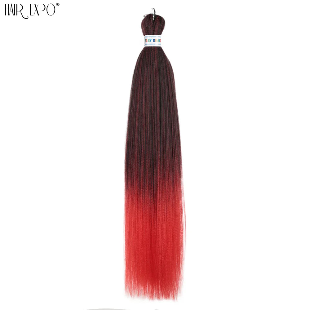 Pre-stretched braiding hair extension bundle, dark brown to red ombre