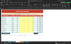 Clinic finance dashboard spreadsheet with red header and detailed payment table