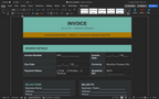 Invoice template page showing invoice details, dates, currency, and payment status