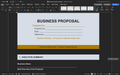 Business proposal template cover page with business details fields and date section