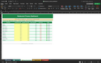 Restaurant finance dashboard spreadsheet with menu and sales table plus staff status column