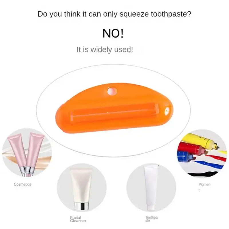 Orange toothpaste tube squeezer dispenser with metal channel and oval body