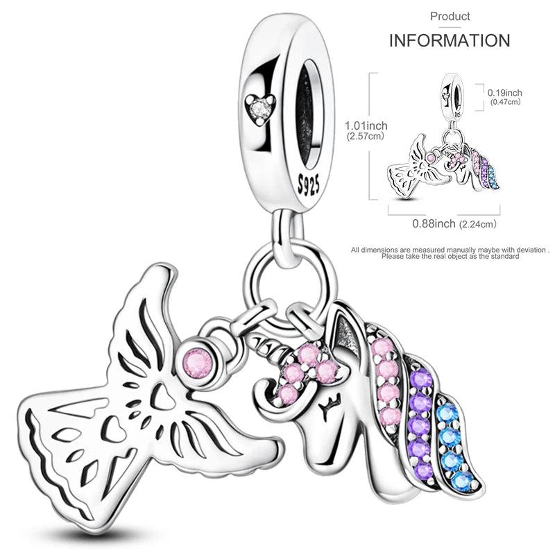Sterling silver angel and cross charm bead with multicolor stone accents