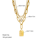 3-Layer Pearl Square Portrait Pendant Necklace — 316L Stainless Steel
