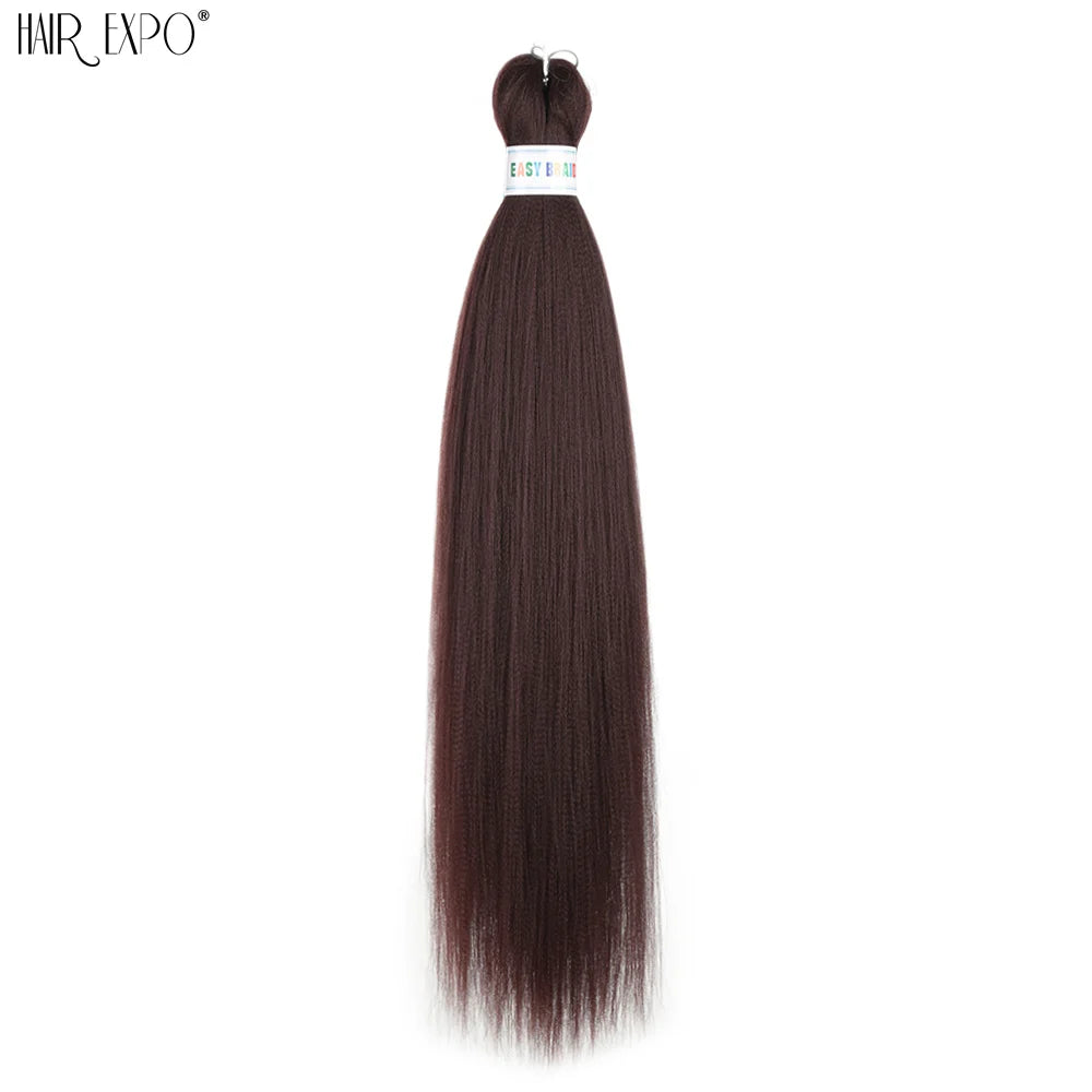 Pre-stretched braiding hair extension, dark brown synthetic hair bundle with looped top