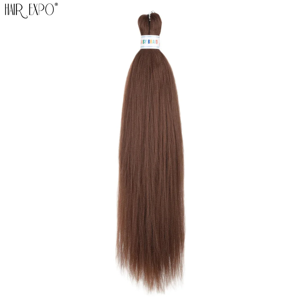 Pre-stretched braiding hair extension bundle, medium brown straight strands