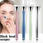 Facial blackhead removal tool set of four with colored handles and stainless heads