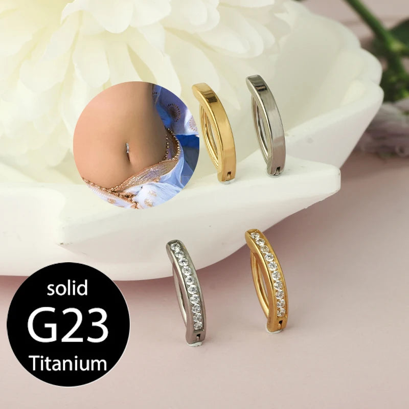 Titanium belly button clicker hoops with crystal trim, gold and silver options