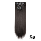 Full head clip-in hair extension, long straight dark brown with snap clips