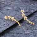 Gold daisy rhinestone ear climber earrings with white stones