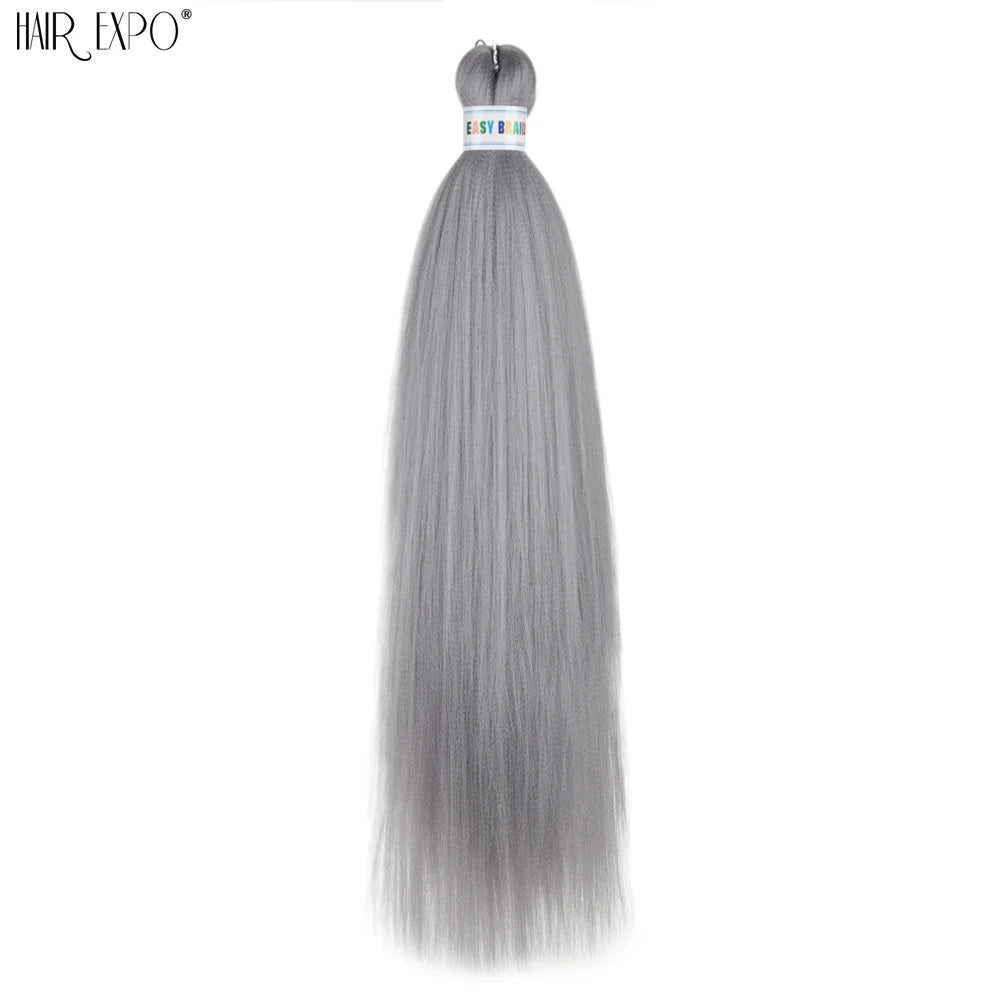 Pre-stretched braiding hair extension, synthetic 26-inch, light gray bundle