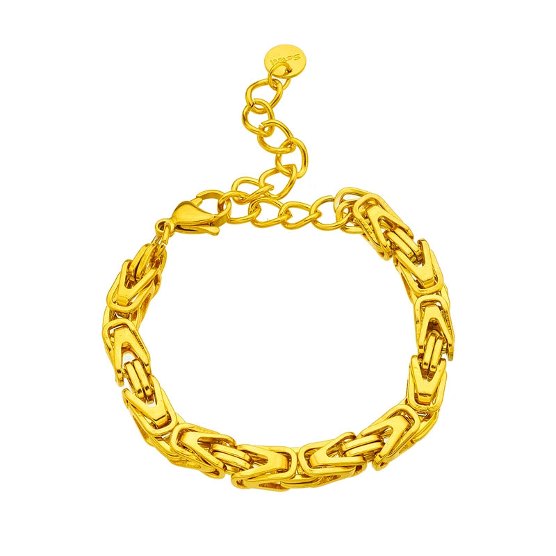 Gold-tone thick chain bangle bracelet with linked oval and bar segments