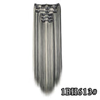 Full head clip-in hair extension, long straight cool gray with snap clips