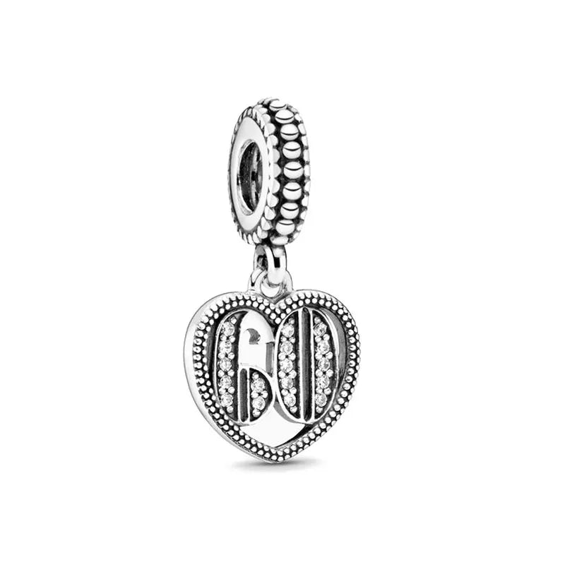 925 sterling silver heart pendant charm bead with "DH" monogram and crystal borders