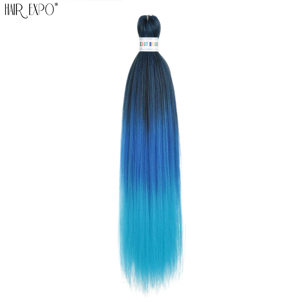 Synthetic braiding hair extension bundle, navy to cyan/aqua ombre long strands