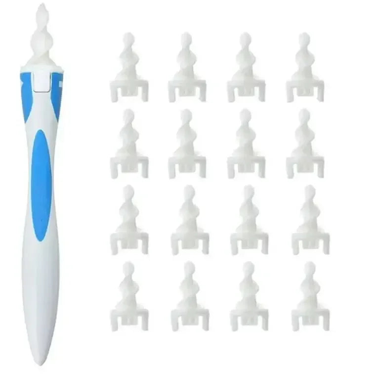 Silicone Ear Wax Remover Tool — 16 Replacement Tips, Safe Spiral Ear Cleaner