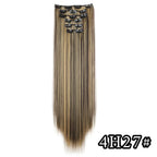 Full head clip-in hair extensions, long straight highlighted blonde hair with clips, 4H27#