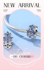 925 sterling silver hand of Fatima DIY charm bead with blue enamel on bracelet