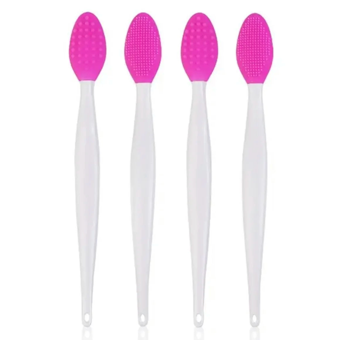 Silicone face cleansing brush set with pink oval heads and white handles