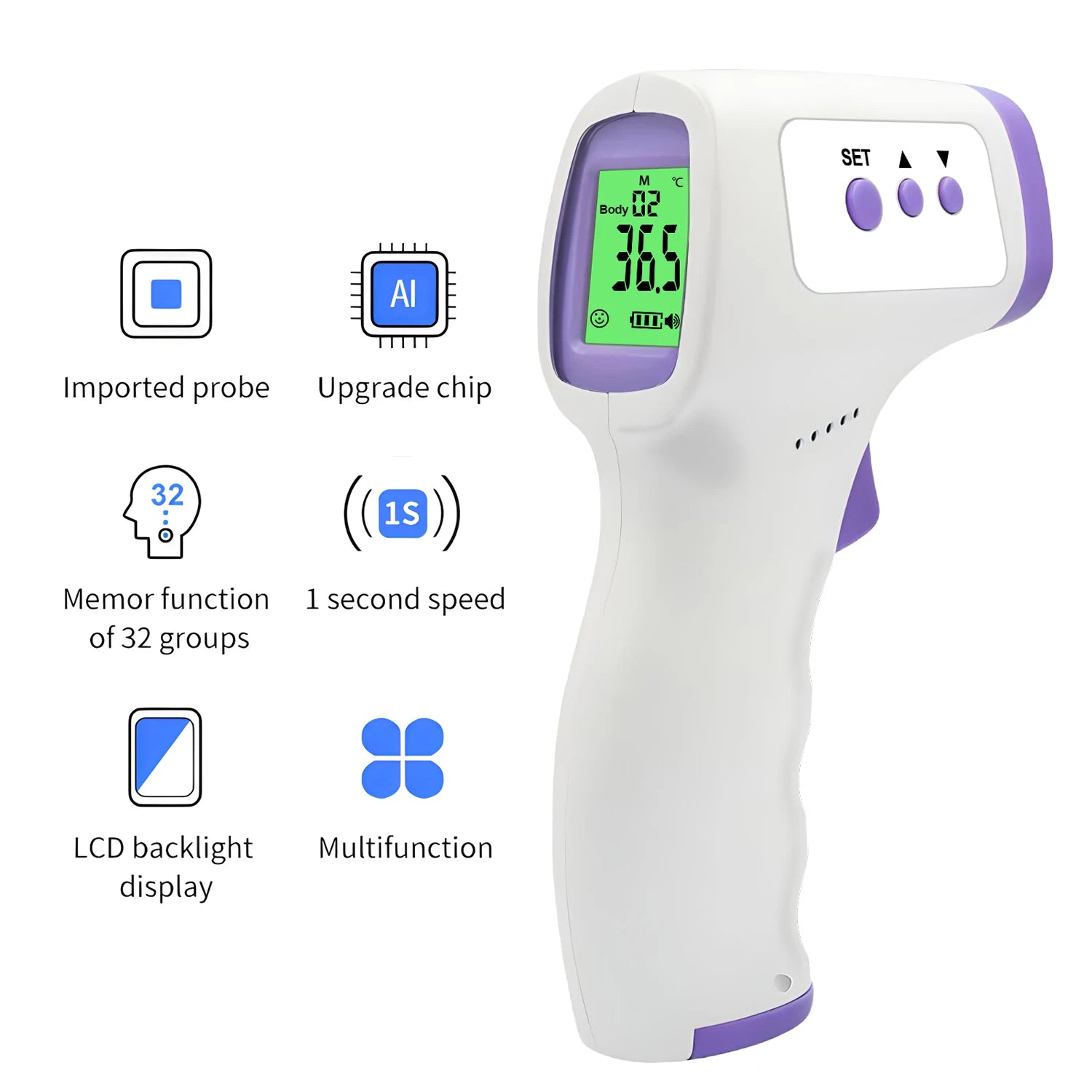 Non-Contact Infrared Forehead Thermometer — LED Display, Baby & Adult