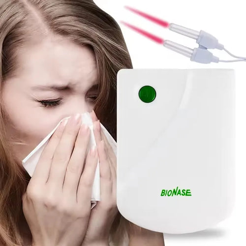 Laser therapy nose massager device, white body with green control button
