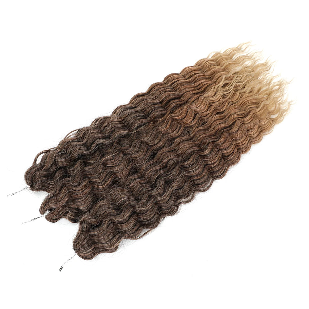 Synthetic curl crochet hair extension, dark brown water-wave curls