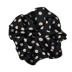 Polka dot black scrunchie with a soft bow knot and elastic gathered center