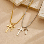 Gold and silver cross pendant necklaces with double cross charms