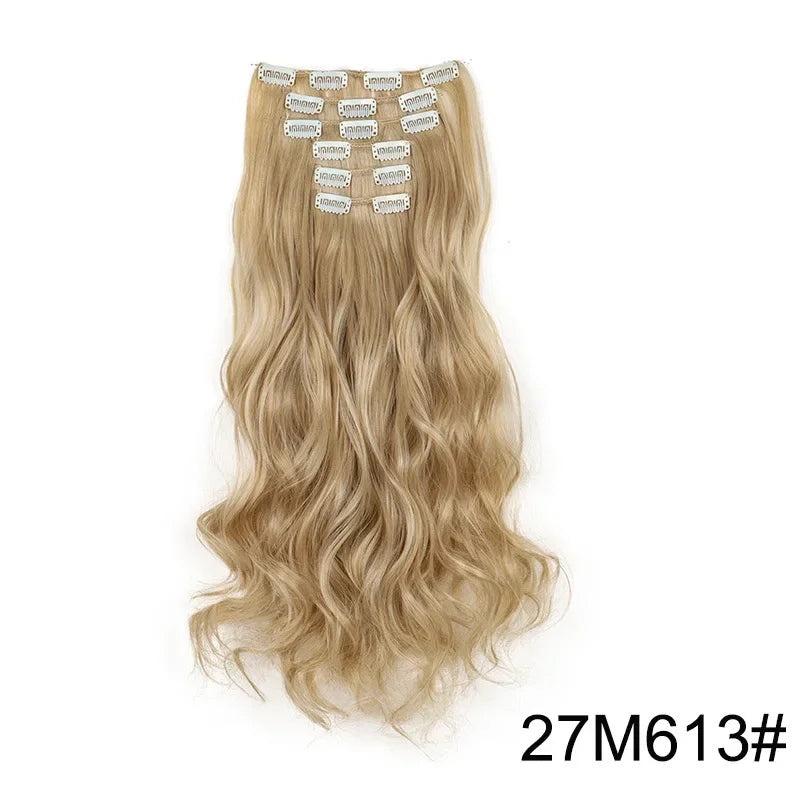 Full head clip-in hair extension, long wavy pale blonde with snap clips