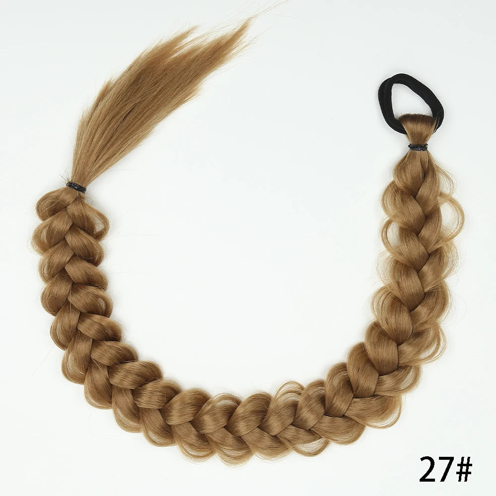 Light brown braided ponytail extension with elastic loop hair tie