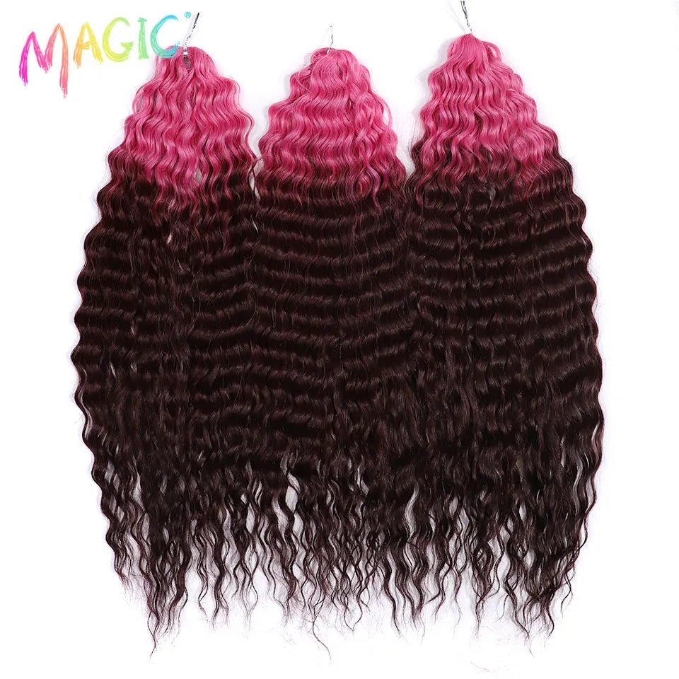 Synthetic ombre curl crochet braids, wavy texture with magenta top and dark brown base