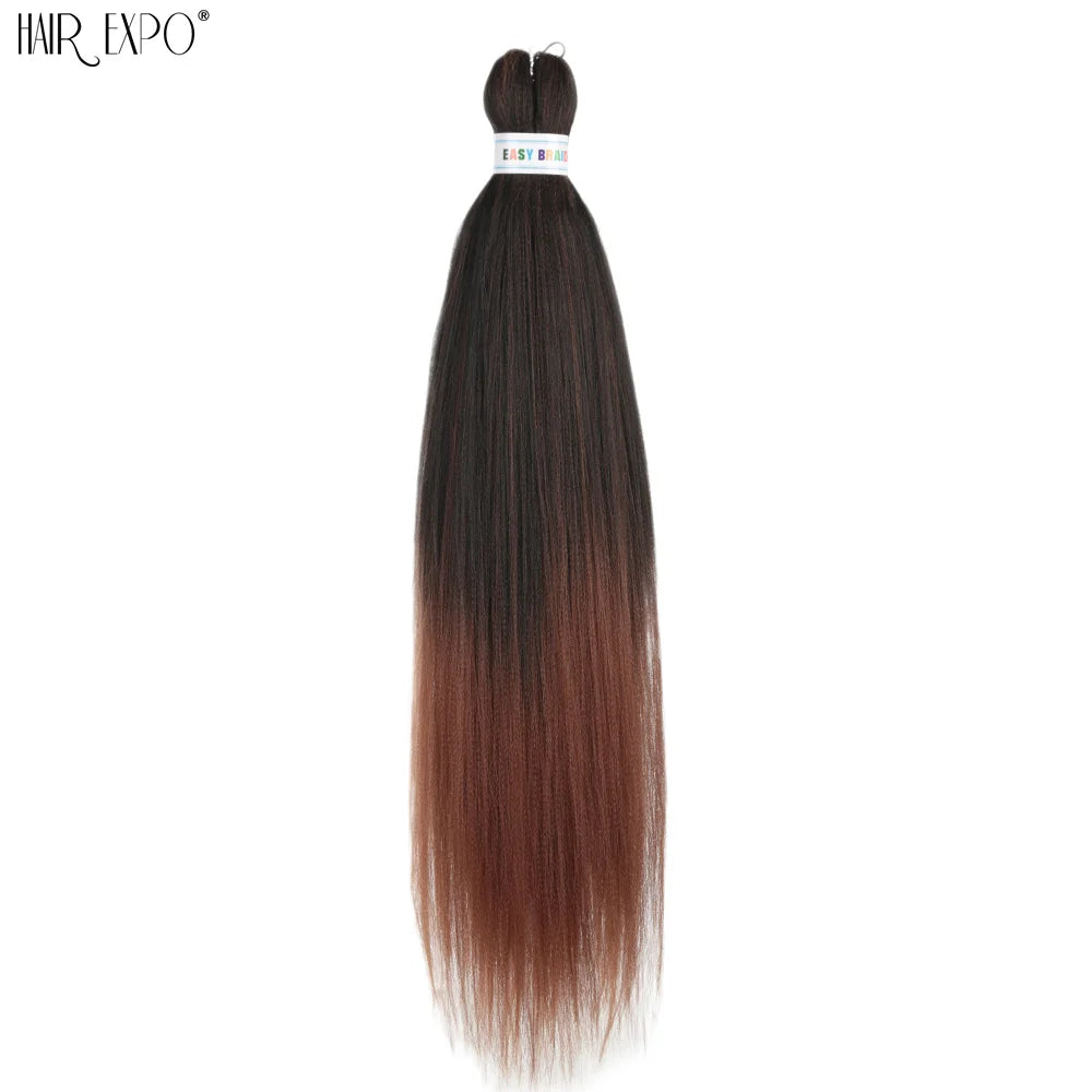 Synthetic braiding hair bundle, dark roots to medium brown ombre straight strands