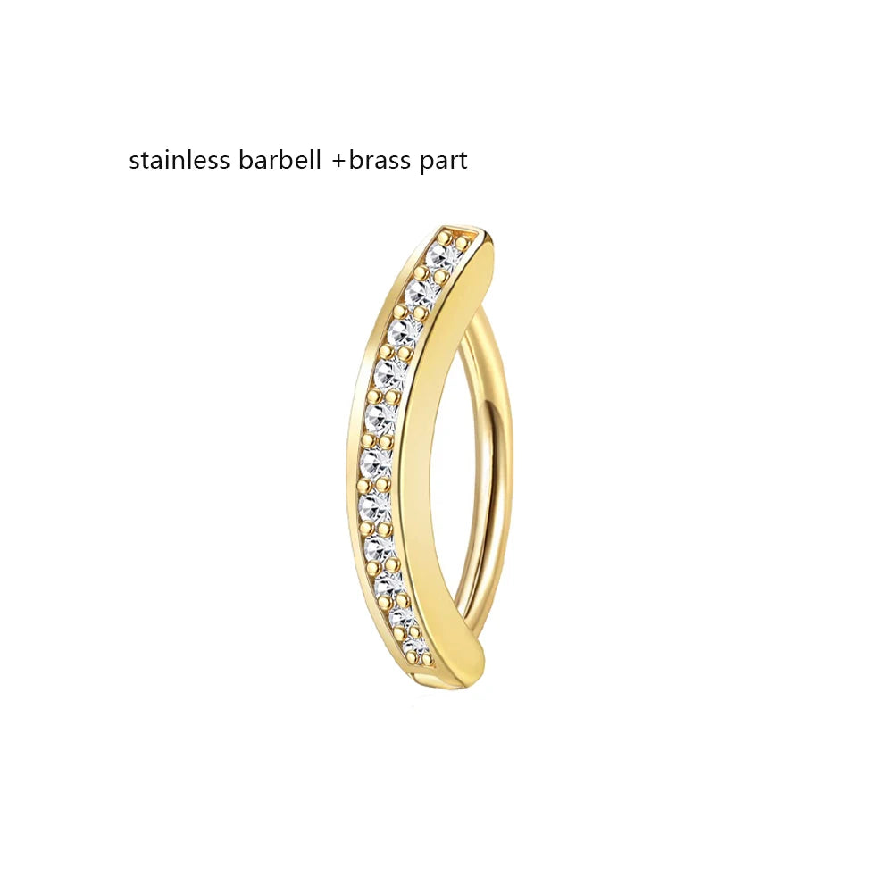 Belly button ring clicker with clear stone line in gold-tone hoop