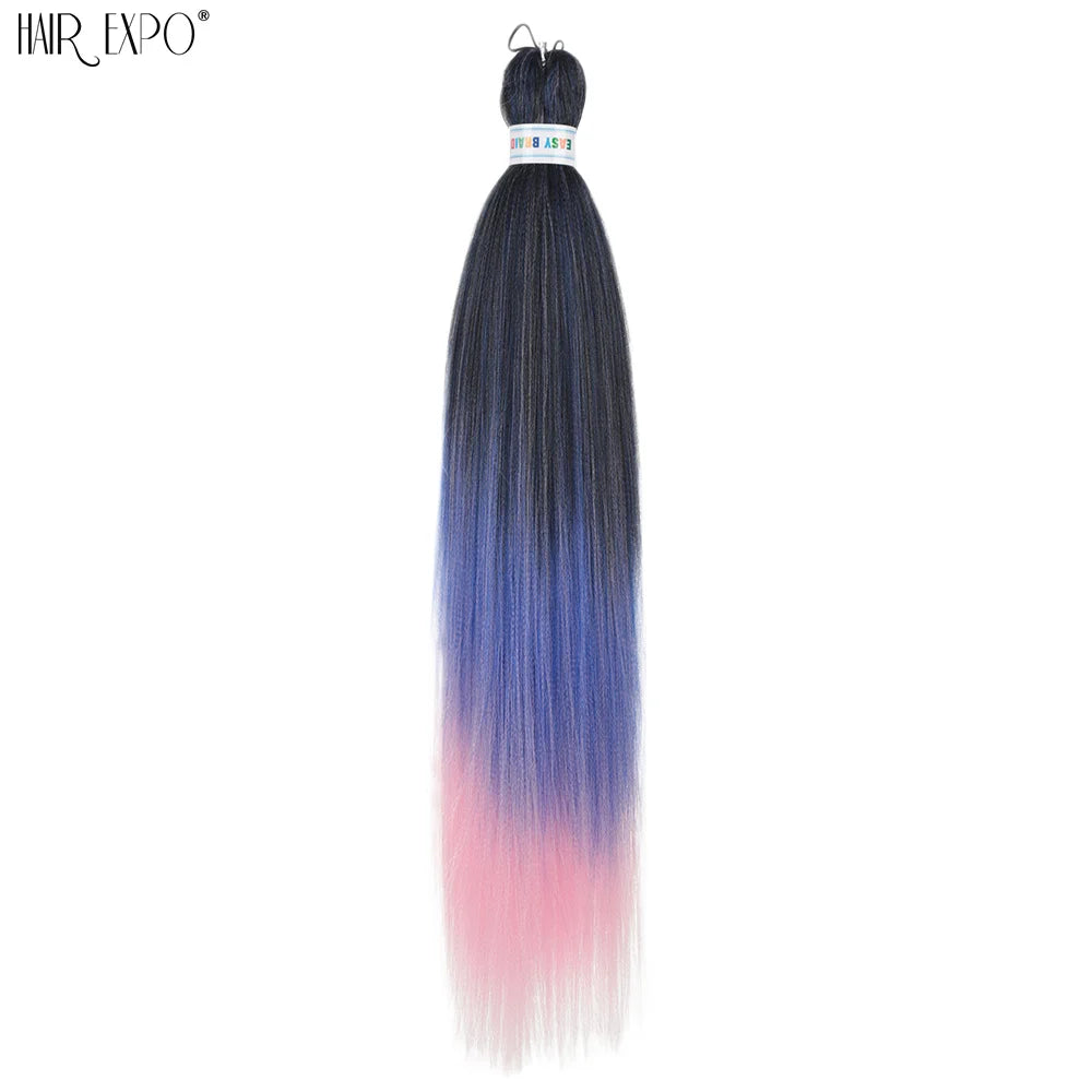Pre-stretched braiding hair extension, synthetic 26-inch, dark blue to pink ombre bundle